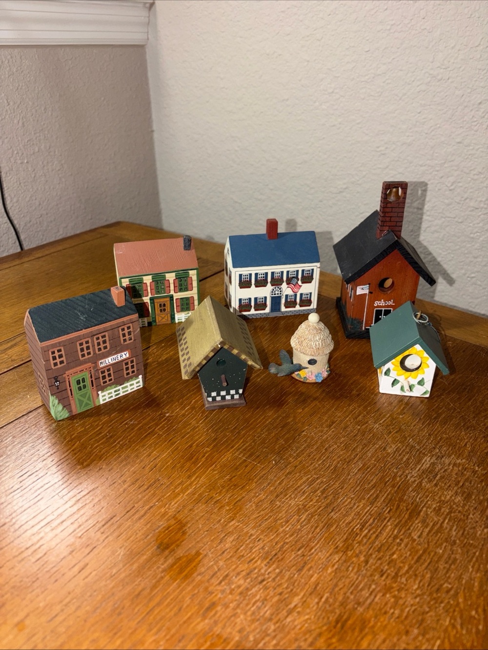 Primitive Folk Art Wood Block Village Houses Set Of 7 Some Handmade Painted